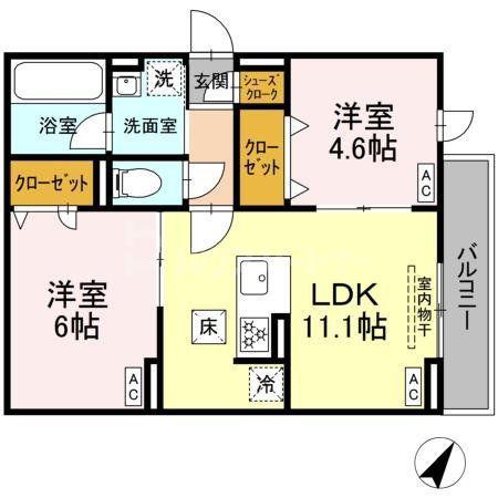 セレスティア細田A(2LDK/1階)の間取り写真
