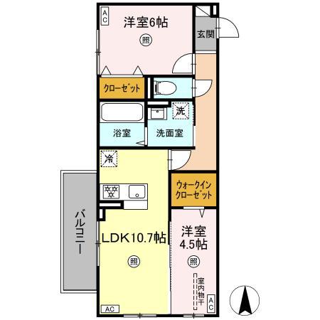 アンビシャス西熊本(2LDK/3階)の間取り写真