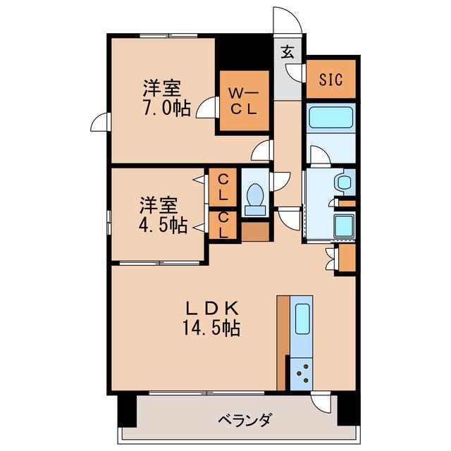 プレサンスロジェ高岳駅前(2LDK/4階)の間取り写真