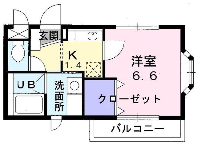 ラウンドスリーII(1K/2階)の間取り写真