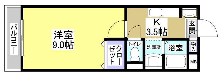グランドソレーユ大瀬(1K/1階)の間取り写真