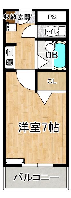 ペニーレインA棟(1K/2階)の間取り写真