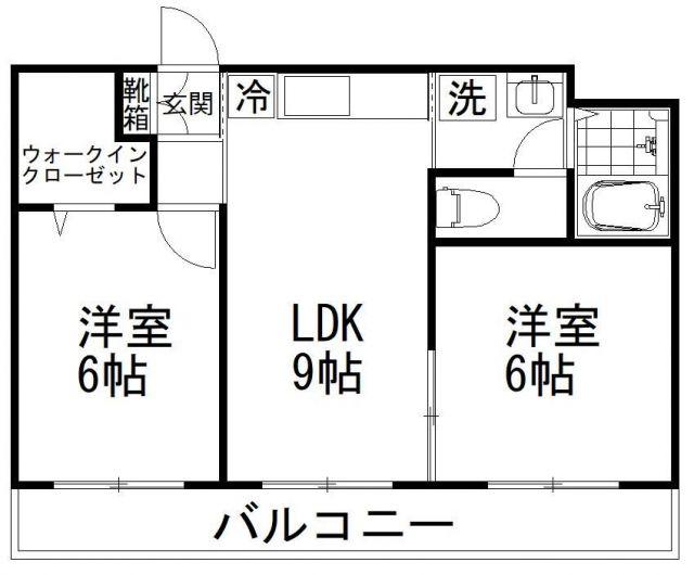 ウィンドフォール(2DK/2階)の間取り写真