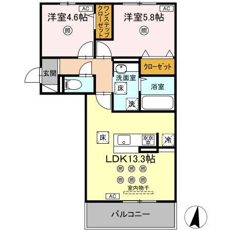 DーROOM琴平一丁目(2LDK/1階)の間取り写真