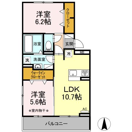 ミ・カーサ関田III(2LDK/2階)の間取り写真