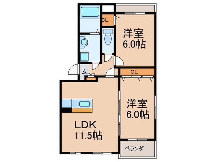 プレステージ南里(2LDK/4階)の間取り写真