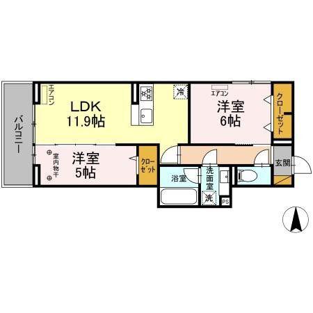 NOBLE FERRO D棟(2LDK/3階)の間取り写真