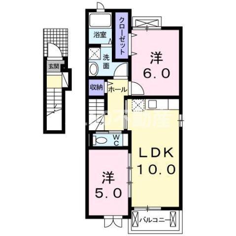 フローラSSJ(2LDK/2階)の間取り写真