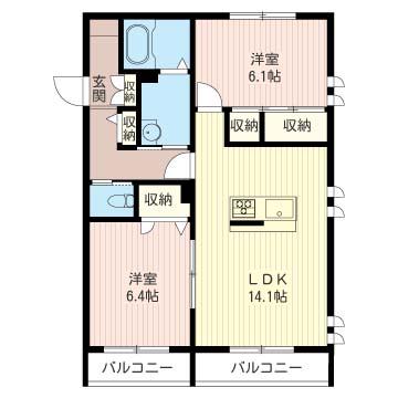 カーサ コントレ(2LDK/1階)の間取り写真