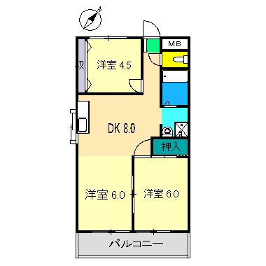 クレールシャンブル21(3DK/2階)の間取り写真