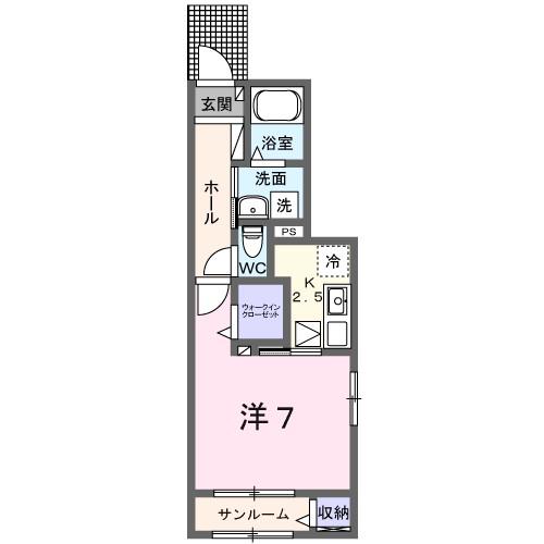 コルティーレII(1K/1階)の間取り写真