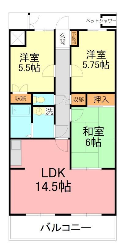 プリムローズ(3LDK/4階)の間取り写真