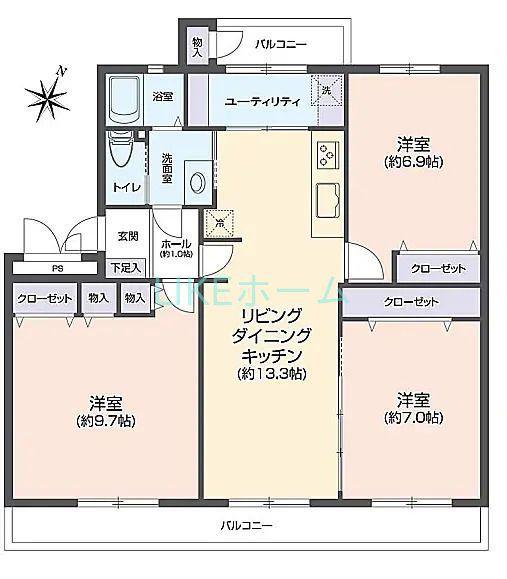 西船橋グリーンハイツ(3DK/3階)の間取り写真