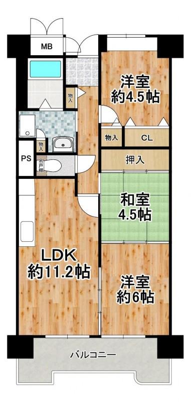 コーシャハイツ高見36(3LDK/4階)の間取り写真