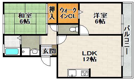 フォンテーヌII(2LDK/3階)の間取り写真