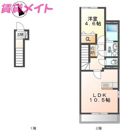 レイクサイド両ヶ池III(1LDK/2階)の間取り写真