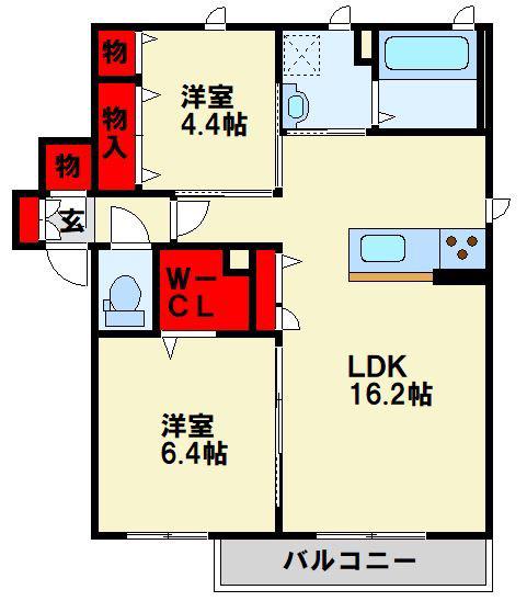 グランツII棟(2LDK/1階)の間取り写真