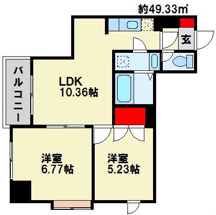 GALA小倉(2LDK/10階)の間取り写真