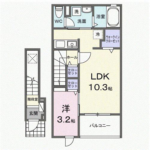 クレアII(1LDK/2階)の間取り写真