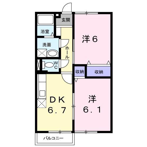 パステルコートIII(2DK/2階)の間取り写真