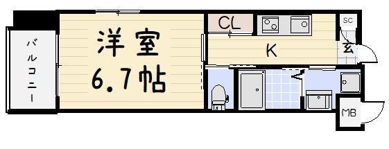 アミュゼ城野(1K/5階)の間取り写真
