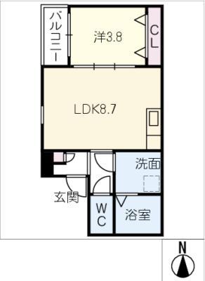 LECOCON五条川(1LDK/3階)の間取り写真