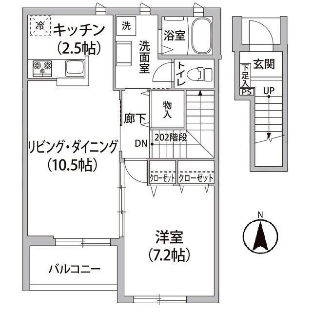 ルフレ用賀B棟(1LDK/2階)の間取り写真