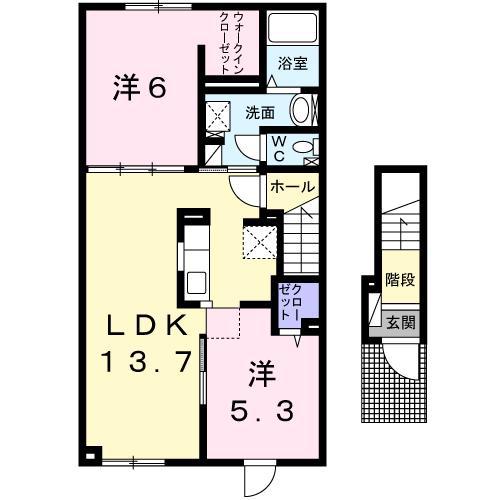 ドリーム豊岡II(2LDK/2階)の間取り写真