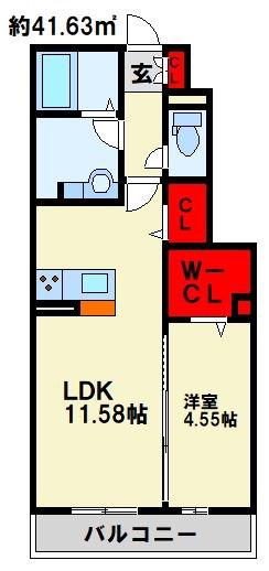 パープルシャイン蒲生(1LDK/1階)の間取り写真