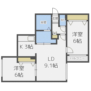 サウス NANA(2LDK/3階)の間取り写真