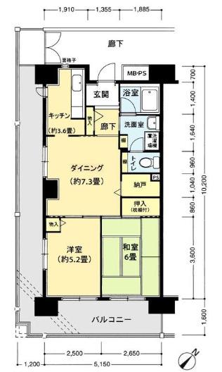 フロール山田町第2(2DK/6階)の間取り写真