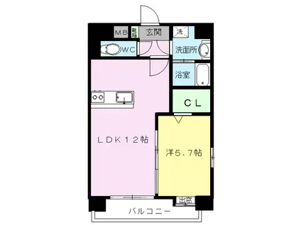 ラ・フレーズ(1LDK/6階)の間取り写真