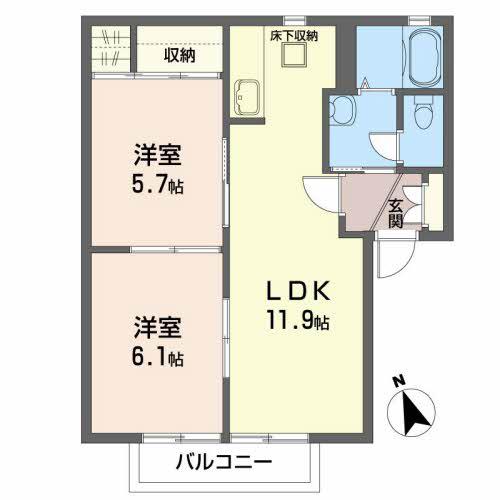 ラルジュ・コートI(2LDK/1階)の間取り写真
