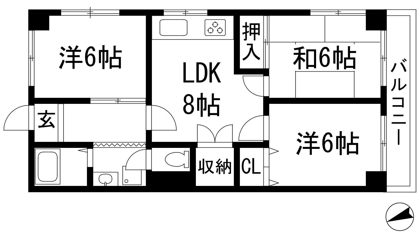 宝塚第三バイオレット(3LDK/5階)の間取り写真