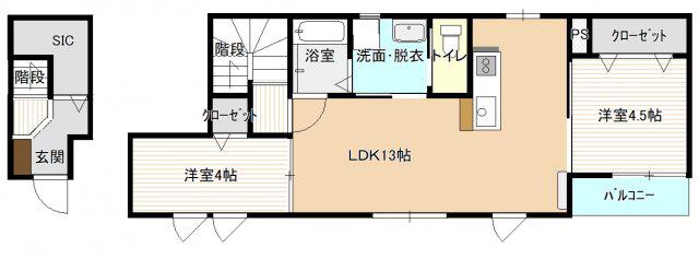 ハピネス矢賀(2LDK/2階)の間取り写真