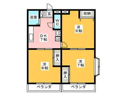 則竹太田本町アパートI(3DK/2階)の間取り写真