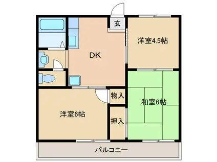 ヴェルリーブルA棟(3DK/1階)の間取り写真