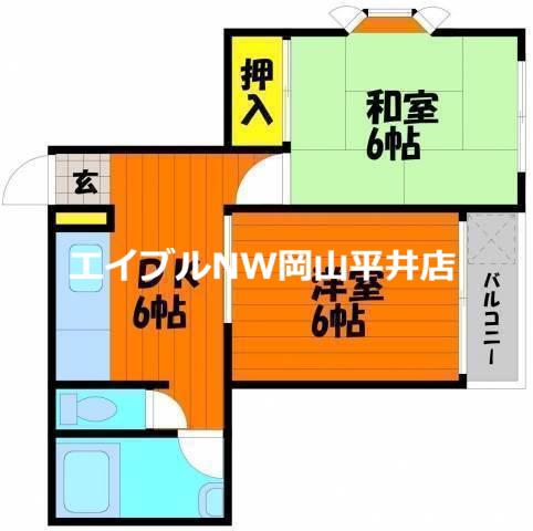 コーポ門田屋敷(2DK/2階)の間取り写真
