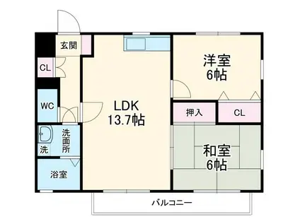 エコロジーマンション三河安城(2LDK/1階)の間取り写真