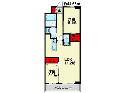 コンダクトレジデンスJONO(2LDK/2階)の間取り写真