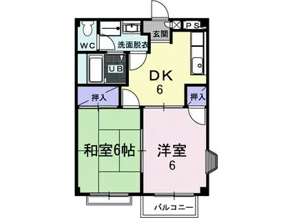 ビューティームーン岡(2DK/1階)の間取り写真