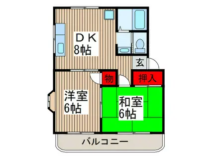 秋山ハイツⅡ(2DK/2階)の間取り写真