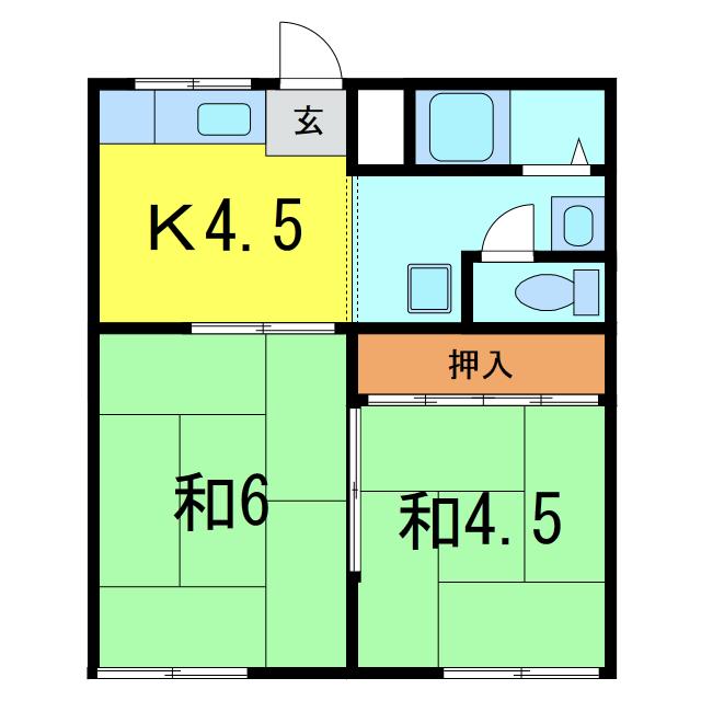 レスト北新川 A棟(2K/1階)の間取り写真