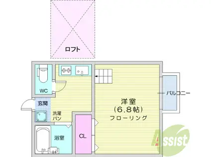 エクセルシャトー小松島(1K/2階)の間取り写真