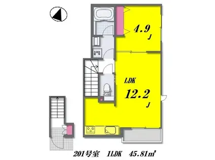 シャンボヌール(1LDK/2階)の間取り写真