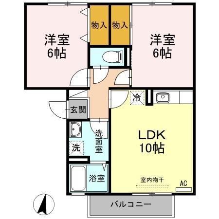 ペアシティゆう I(2LDK/2階)の間取り写真