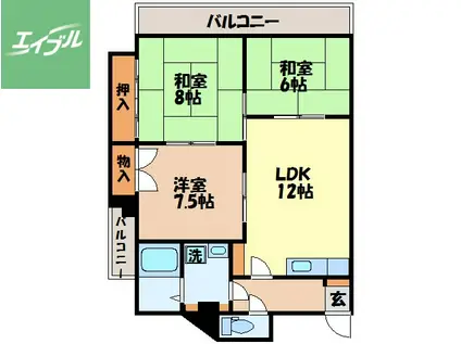 長崎電軌本線 昭和町通駅 徒歩4分 5階建 築24年(3LDK/3階)の間取り写真