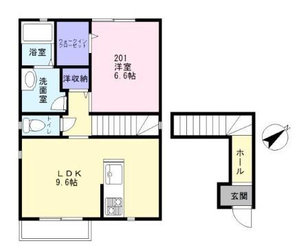 ハイツ花田(1LDK/2階)の間取り写真