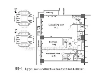 パシフィックロイヤルコートみなとみらい アーバンタワー(2LDK/28階)の間取り写真