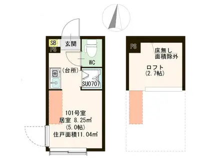 サンテラス小岩(ワンルーム/1階)の間取り写真